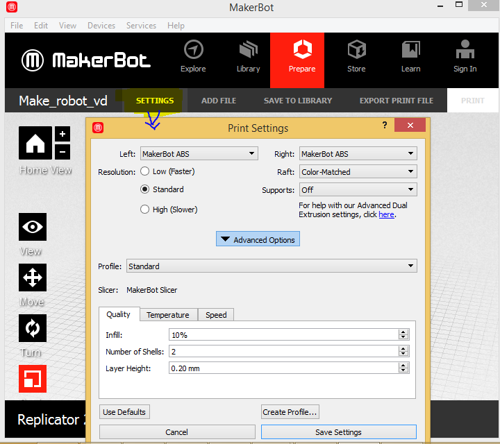 PrinterSettingSetupOnMakerBot.PNG